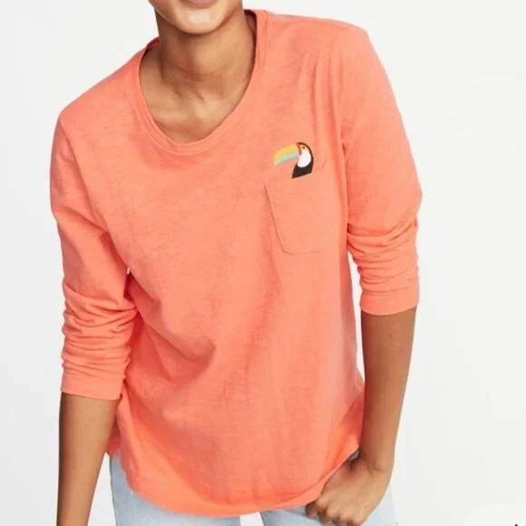 Old Navy Graphic Slub Knit 3/4 Sleeve Pocket Tee Embroidered Toucan Women's XXL - Picture 1 of 8